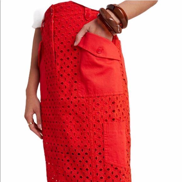 Anthropologie Red Tanya Eyelet Ted Midi Skirt New With Tag Size 2 - Picture 4 of 4